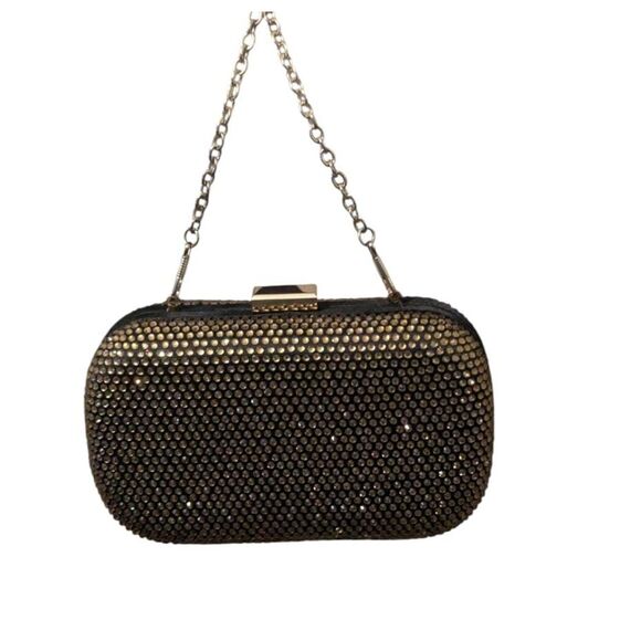 Vintage Caché Gold Rhinestone Crystal Clutch Handbag - Picture 1 of 5
